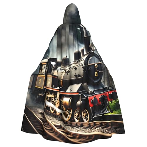 JEJEA Dampflokomotive Zugdruck Uni Kapuzenumhang Renaissance Kapuzenumhang voller langer Umhang für Halloween Cosplay Kostüme von JEJEA