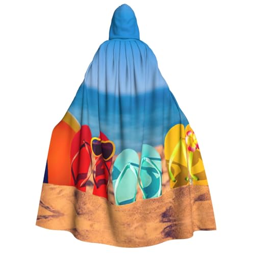 JEJEA Flip-Flops on a Sandy Beach Print Hooded Cloak Long Cape for Christmas Halloween Cloak Costumes Hooded Cape Masquerade von JEJEA