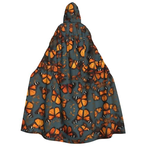 JEJEA Heaps of Orange Monarch Butterflies Print Hooded Cloak Long Cape for Christmas Halloween Cloak Costumes Hooded Cape Masquerade von JEJEA