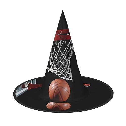 JEJEA Hexenhut zum Aufhängen, Basketball-Druck, Halloween-Motiv, Zaubererhut, schwimmend, für Party, Veranda, Hof, Dekoration, 1 Stück von JEJEA