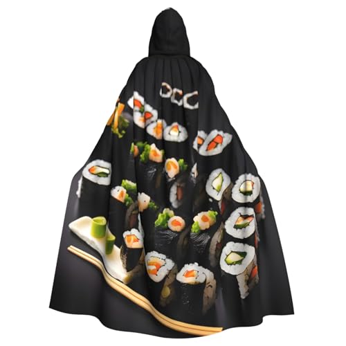 JEJEA Japanischer Sushi-Umhang mit schwarzem Druck, Uni, Renaissance-Umhang, langer Umhang für Halloween, Cosplay-Kostüme von JEJEA