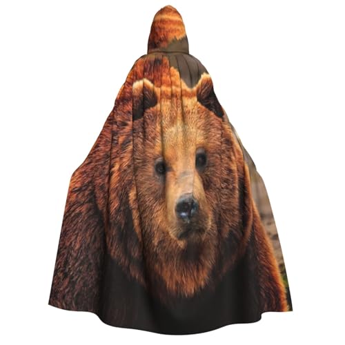 JEJEA Kapuzenumhang mit Grizzly-Bär-Aufdruck, langer Umhang für Weihnachten, Halloween, Kostüme, Kapuzenumhang, Maskerade von JEJEA