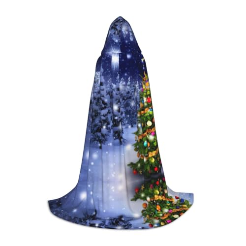 JEJEA Kapuzenumhang mit Weihnachtsbaum-Motiv, langer Kapuzenumhang, Hexenkostüm, Cosplay-Kostüme, Unisex-Party-Umhang von JEJEA