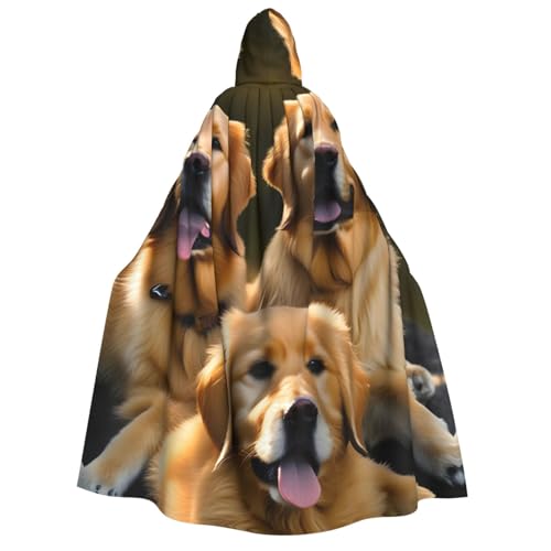 JEJEA Kapuzenumhang mit goldenem Retriever-Aufdruck, langer Umhang für Weihnachten, Halloween, Kostüme, Kapuzenumhang, Maskerade von JEJEA