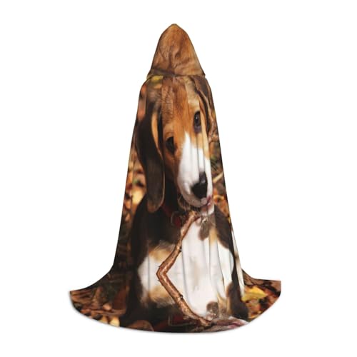 JEJEA Kapuzenumhang mit süßem Beagle-Druck, langer Kapuzenumhang, Hexenkostüm, Cosplay-Kostüme, Unisex-Party-Umhang von JEJEA