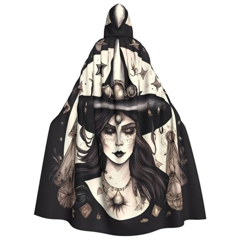 JEJEA Magic Witch Hexcraft Bohemian Print Hooded Cloak Long Cape for Christmas Halloween Cloak Costumes Hooded Cape Masquerade von JEJEA