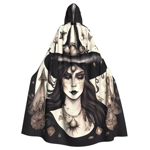 JEJEA Magic Witch Witchcraft Bohemian Print Uni Hooded Cloak Renaissance Hooded Cape Full Long Cape for Halloween Cosplay Costumes von JEJEA