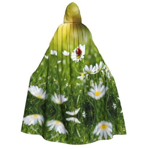 JEJEA Marienkäfer-Umhang mit Gänseblümchen-Druck, langer Umhang für Weihnachten, Halloween, Umhang, Kostüme, Kapuzenumhang, Maskerade von JEJEA