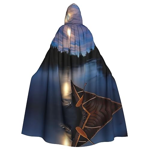 JEJEA Moonlit Kanu Allagash River Print Uni Hooded Cloak Renaissance Hooded Cape Full Long Cape for Halloween Cosplay Costumes von JEJEA