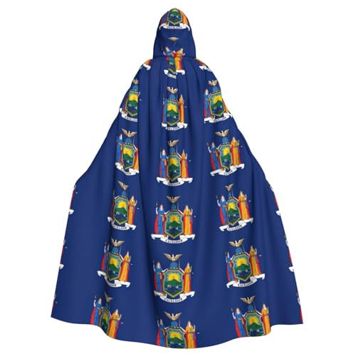 JEJEA New York State Flag Print Uni Hooded Cloak Renaissance Hooded Cape Full Long Cape for Halloween Cosplay Costumes von JEJEA