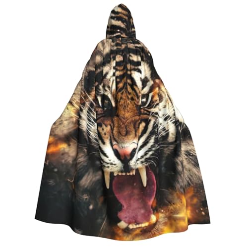 JEJEA Roaring Tiger Print Hooded Cloak Long Cape for Christmas Halloween Cloak Costumes Hooded Cape Masquerade von JEJEA