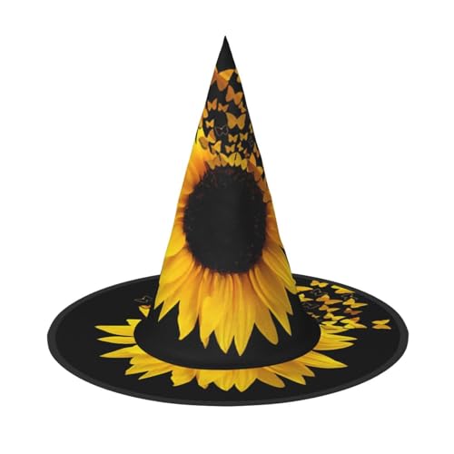 JEJEA Sonnenblumen-Blumen-Schmetterlinge, Kunstdruck, Halloween, Hexenhut, hängende Zaubererhut, schwimmend, für Party, Veranda, Hof, Dekoration, 3 Stück von JEJEA