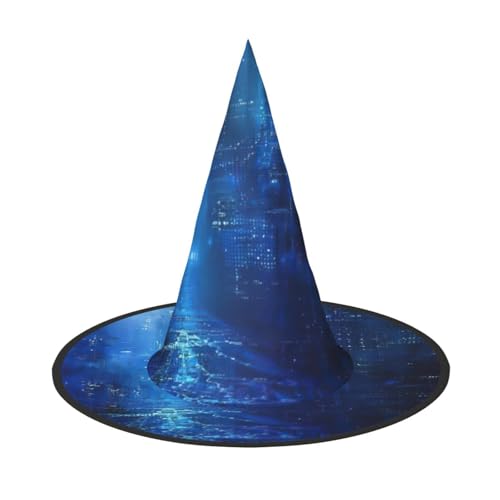 JEJEA The Blue Binary Print Halloween Hanging Witch Hats, Hanging Wizard Hat Floating For Party Porch Yard Decor-1pcs von JEJEA