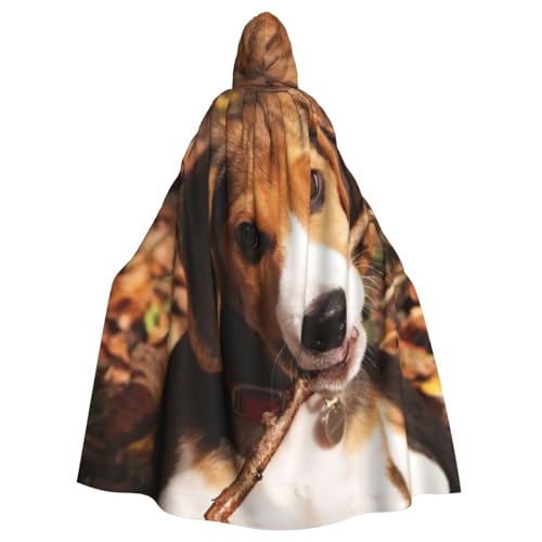 JEJEA Uni Kapuzenumhang mit süßem Beagle-Druck, Renaissance-Umhang, langer Umhang für Halloween, Cosplay-Kostüme von JEJEA