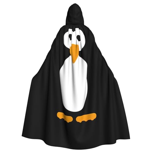 JEJEA Uni Kapuzenumhang mit süßem Pinguin-Druck, Renaissance-Umhang, langer Umhang für Halloween, Cosplay-Kostüme von JEJEA