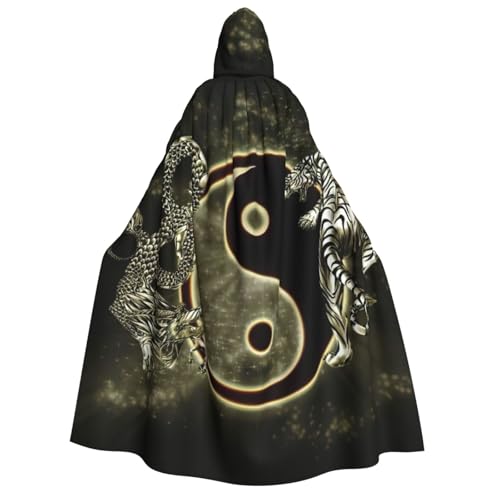 JEJEA Yin-Yang-Umhang mit Drachen-Tigerdruck, langer Umhang für Weihnachten, Halloween, Umhang, Kostüme, Kapuzenumhang, Maskerade von JEJEA