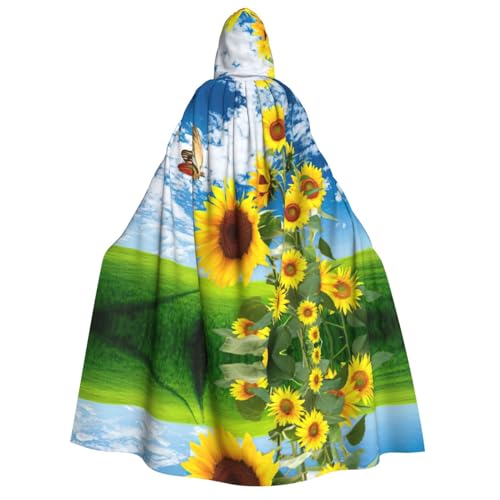 JEJEA Zauberer-Bademantel mit Sonnenblumen-Schmetterlings-Aufdruck, Kapuzenumhang, Vampir-Hexenumhang für Erwachsene, Halloween, Cosplay-Kostüme von JEJEA