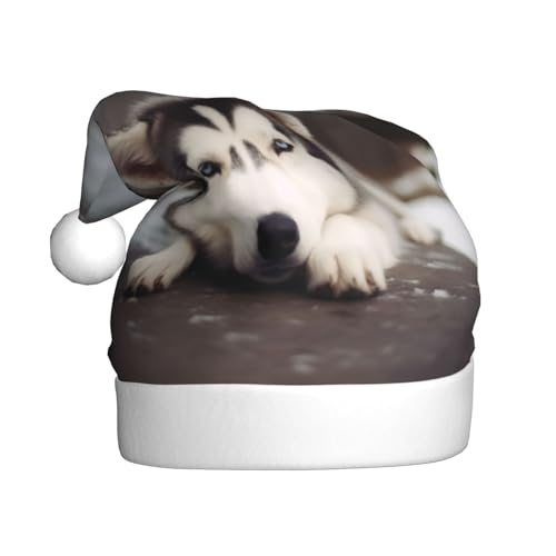 JEKYDOSD Husky Hund Druck Weihnachtsmütze für Erwachsene Weihnachtsmütze Nikolausmütze für Erwachsene Unisex von JEKYDOSD