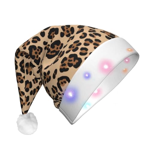 JEKYDOSD LED-Weihnachtsmütze mit Leopardenmuster für Erwachsene, Weihnachtsmütze für Erwachsene, Unisex von JEKYDOSD