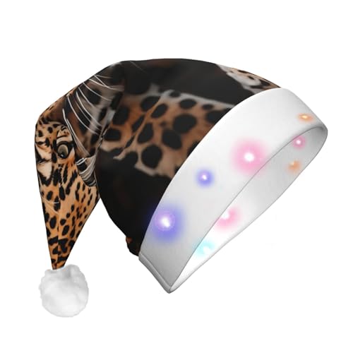 JEKYDOSD LED-Weihnachtsmütze mit Leopardenmuster für Erwachsene, Weihnachtsmütze für Erwachsene, Unisex von JEKYDOSD