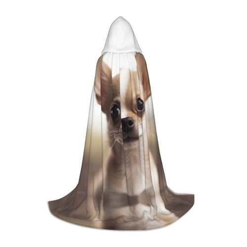 JEKYDOSD Lustiger Chihuahua-Druck Kapuzenumhang für Jugendliche Langer Samtumhang Cosplay Kostüm Unisex von JEKYDOSD