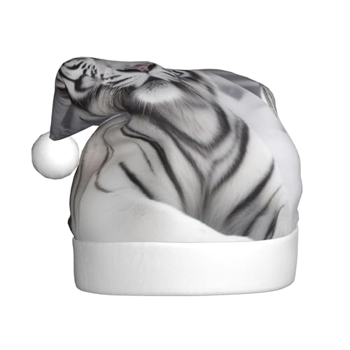 JEKYDOSD The Wild White Tiger Print Weihnachtsmütze für Erwachsene Weihnachtsmütze Nikolausmützen für Erwachsene Unisex von JEKYDOSD