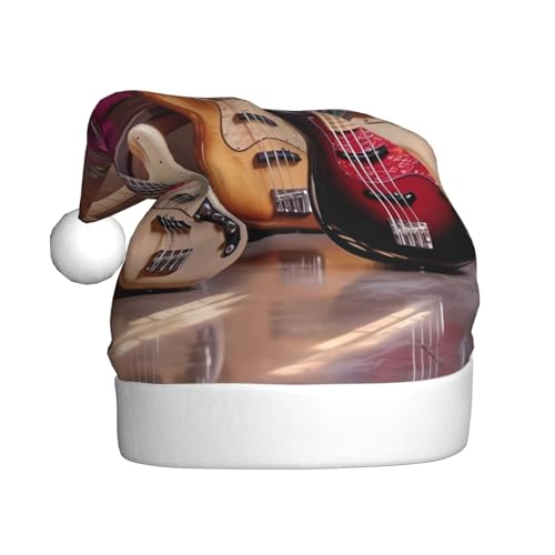 JEKYDOSD Weihnachtsmütze für Erwachsene, Motiv: Gitarre, Bass, Musik, Musikinstrumente, Weihnachtsmütze für Erwachsene, Unisex von JEKYDOSD