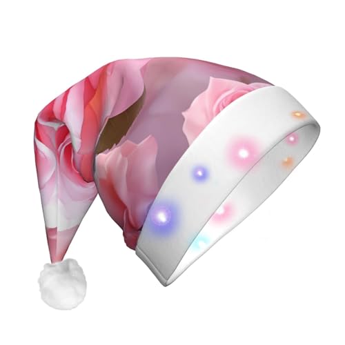 JEKYDOSD Weihnachtsmütze mit Blumen-Rosen-Druck, LED-Weihnachtsmütze für Erwachsene, Unisex von JEKYDOSD