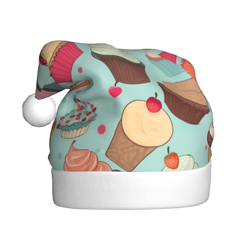 JEKYDOSD Weihnachtsmütze mit Cupcake-Motiv, für Erwachsene, Weihnachtsmütze, Weihnachtsmannmütze, für Erwachsene, Unisex von JEKYDOSD