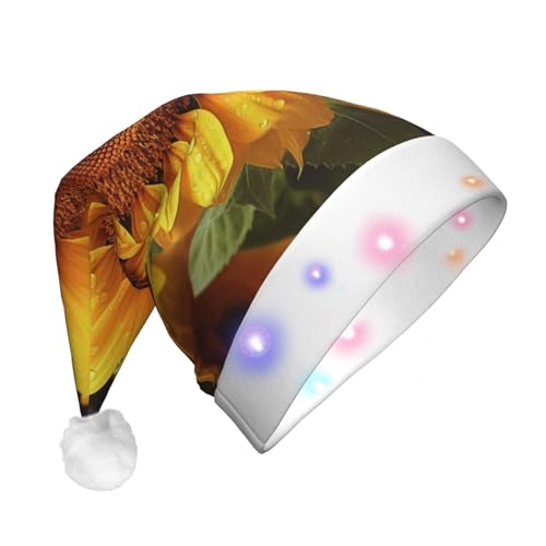 JEKYDOSD Weihnachtsmütze mit gelbem Sonnenblumen-Druck, LED-Weihnachtsmütze für Erwachsene, Unisex von JEKYDOSD