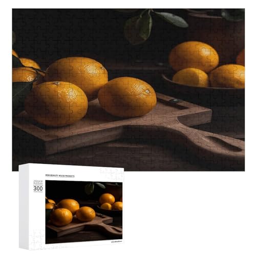 JEKYQ Puzzle 1000 500 300 Teile Personalisierte Fotos Puzzle mit Aufbewahrungstasche Orangen auf Holzbrett Puzzles Herausfordernde Bilderpuzzle Männer Frauen Wohnkultur Holzpuzzles für Familie von JEKYQ