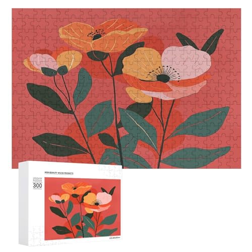 JEKYQ Puzzle 1000 500 300 Teile Personalisierte Fotos Puzzle mit Aufbewahrungstasche Rote und Orange Blumen Puzzles Herausfordernde Bilderpuzzle Männer Frauen Wohnkultur Holzpuzzles für Familie von JEKYQ