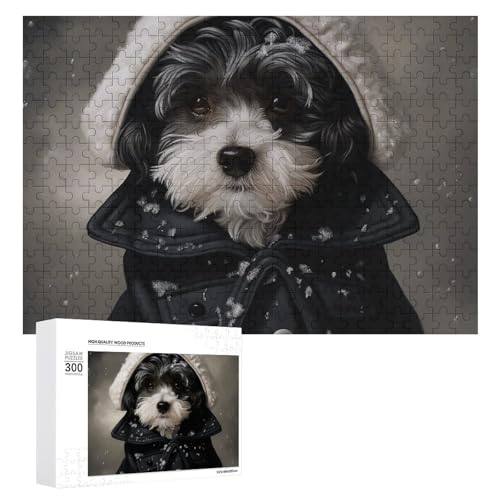 Puzzle, 300 Teile, personalisiertes Foto-Puzzle mit Aufbewahrungstasche, Hund in schwarzer Jacke, Puzzle, anspruchsvolles Bild, Puzzle, Herren, Damen, Heimdekoration, Holzpuzzles für Familie von JEKYQ