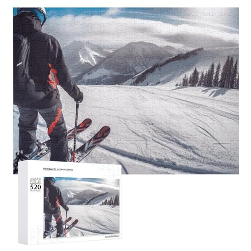 Puzzle, 520 Teile, personalisiertes Foto-Puzzle mit Aufbewahrungstasche, Winter-Ski-Puzzle, anspruchsvolles Bilderpuzzle, Herren, Damen, Heimdekoration, Holzpuzzles für Familie von JEKYQ