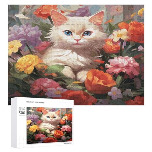 Puzzle 1000 500 300 Teile, personalisierte Fotos, Puzzle mit Aufbewahrungstasche, Katzenkunst, Blumenpuzzle, anspruchsvolles Bild, Puzzle, Herren, Damen, Heimdekoration, Holzpuzzles für Familie von JEKYQ