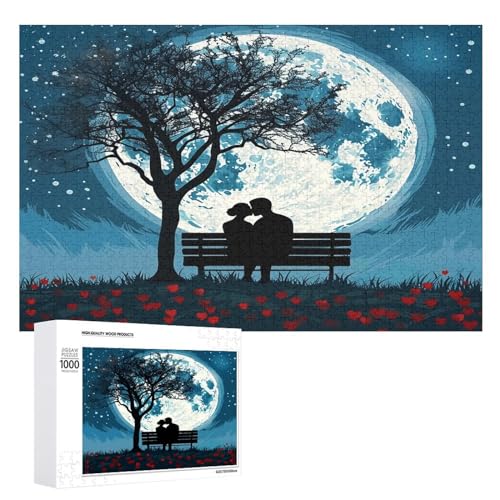 Puzzle 1000 500 300 Teile Personalisierte Fotos Puzzle mit Aufbewahrungstasche Bank unter Baum Puzzles Herausforderndes Bilderpuzzle Männer Frauen Wohnkultur Holzpuzzles für Familie von JEKYQ