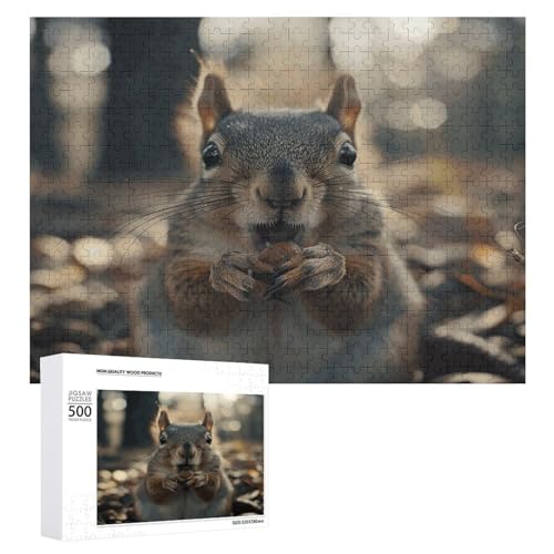 Puzzle 1000 500 300 Teile Personalisierte Fotos Puzzle mit Aufbewahrungstasche Eichhörnchen isst Nüsse Puzzles Herausforderndes Bilderpuzzle Männer Frauen Wohnkultur Holzpuzzles für Familie von JEKYQ