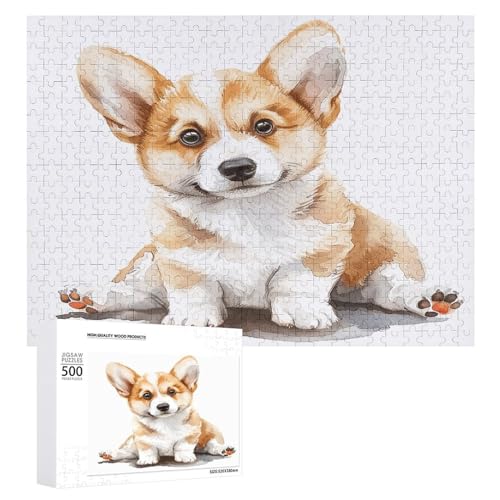 Puzzle 1000 500 300 Teile Personalisierte Fotos Puzzle mit Aufbewahrungstasche Kleiner Hund sitzt Puzzles Herausforderndes Bilderpuzzle Männer Frauen Wohnkultur Holzpuzzles für Familie von JEKYQ