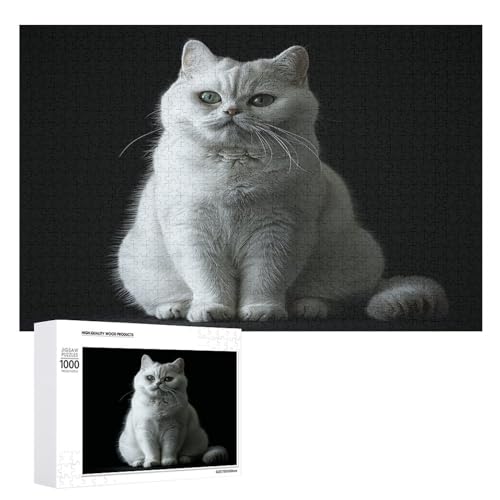 Puzzle 1000 500 300 Teile Personalisierte Fotos Puzzle mit Aufbewahrungstasche Weiß Kurzhaar Katze Puzzles Herausfordernde Bilderpuzzle Männer Frauen Wohnkultur Holzpuzzles für Familie von JEKYQ