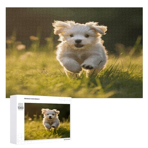 Puzzle 1000 500 300 Teile Personalisierte Fotos Puzzle mit Aufbewahrungstasche Welpe überquert das Gras Puzzles Herausfordernde Bilderpuzzle Männer Frauen Wohnkultur Holzpuzzles für Familie von JEKYQ