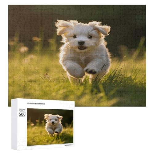 Puzzle 1000 500 300 Teile Personalisierte Fotos Puzzle mit Aufbewahrungstasche Welpe überquert das Gras Puzzles Herausfordernde Bilderpuzzle Männer Frauen Wohnkultur Holzpuzzles für Familie von JEKYQ