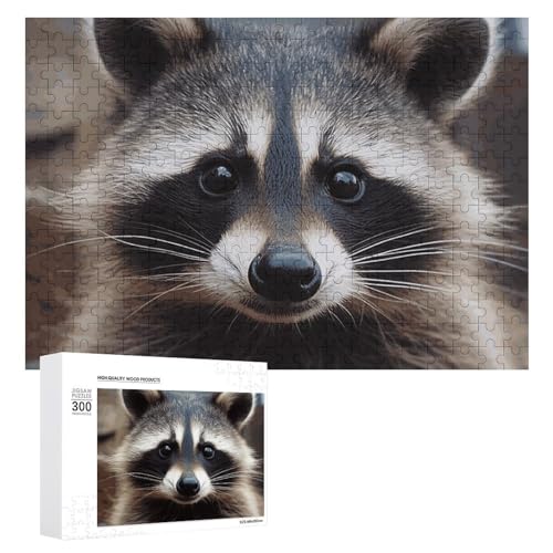 Puzzle 300 Teile Personalisierte Fotos Puzzle mit Aufbewahrungstasche Kleiner Waschbär Gesicht Puzzles Herausfordernde Bilderpuzzle Männer Frauen Wohnkultur Holzpuzzles für Familie von JEKYQ