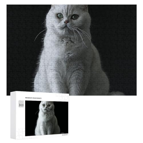 Puzzle 300 Teile Personalisierte Fotos Puzzle mit Aufbewahrungstasche Weiß Kurzhaar Katze Puzzles Herausfordernde Bilderpuzzle Männer Frauen Wohnkultur Holzpuzzles für Familie von JEKYQ