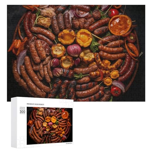 Puzzle 300 Teile Personalisierte Fotos Puzzle mit Aufbewahrungstasche Wurst Grill Puzzles Herausfordernde Bilderpuzzle Männer Frauen Wohnkultur Holzpuzzles für Familie von JEKYQ