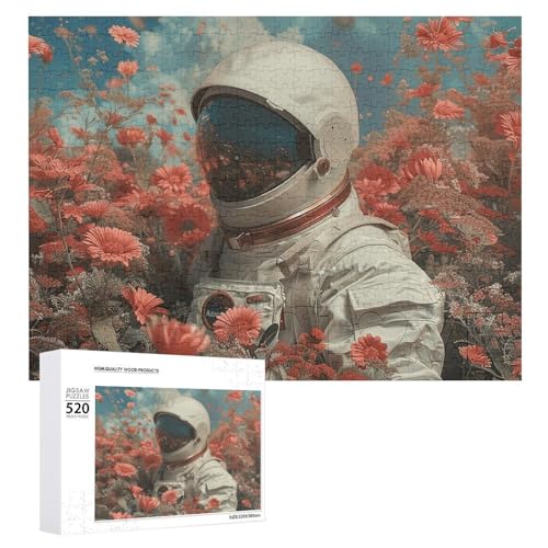 Puzzle 520 Teile Personalisierte Fotos Puzzle mit Aufbewahrungstasche Astronaut Unter Blumen Puzzles Herausforderndes Bilderpuzzle Männer Frauen Wohnkultur Holzpuzzles für Familie von JEKYQ