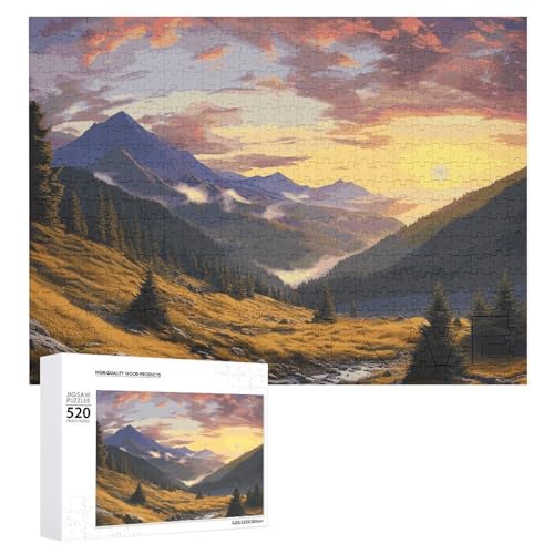 Puzzle 520 Teile Personalisierte Fotos Puzzle mit Aufbewahrungstasche Berg Sonnenuntergang Landschaft Puzzles Herausfordernde Bilderpuzzle Männer Frauen Wohnkultur Holzpuzzles für Familie von JEKYQ