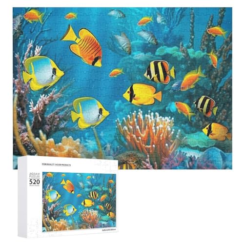 Puzzle 520 Teile Personalisierte Fotos Puzzle mit Aufbewahrungstasche Die Unterwasserwelt Tropische Fische Puzzles Herausfordernde Bilderpuzzle Männer Frauen Wohnkultur Holzpuzzles für Familie von JEKYQ