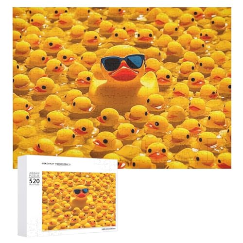 Puzzle 520 Teile Personalisierte Fotos Puzzle mit Aufbewahrungstasche Gelbe Gummiente mit Sonnenbrille Puzzles Herausforderndes Bilderpuzzle Männer Frauen Wohnkultur Holzpuzzles für Familie von JEKYQ