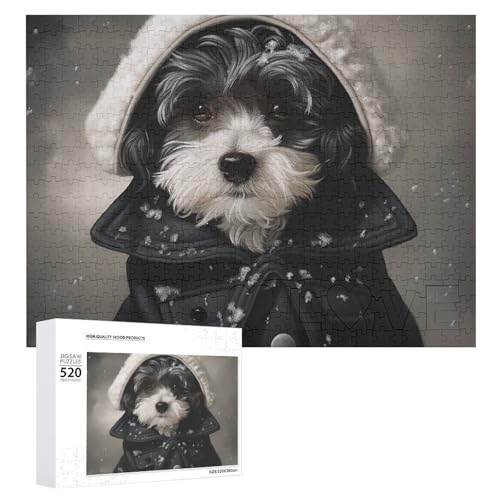 Puzzle 520 Teile Personalisierte Fotos Puzzle mit Aufbewahrungstasche Hund in Schwarz Jacke Puzzles Herausfordernde Bilderpuzzle Männer Frauen Wohnkultur Holzpuzzles für Familie von JEKYQ