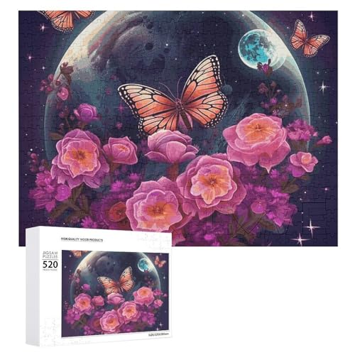 Puzzle 520 Teile Personalisierte Fotos Puzzle mit Aufbewahrungstasche Mond Blumen und Schmetterlinge Puzzles Herausfordernde Bilderpuzzle Männer Frauen Wohnkultur Holzpuzzles für Familie von JEKYQ